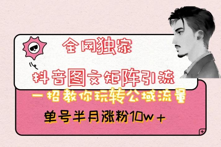 全网独家抖音图文矩阵引流，一招教你玩转公域流量，单号半月涨粉10w+【揭秘】-金腾创业