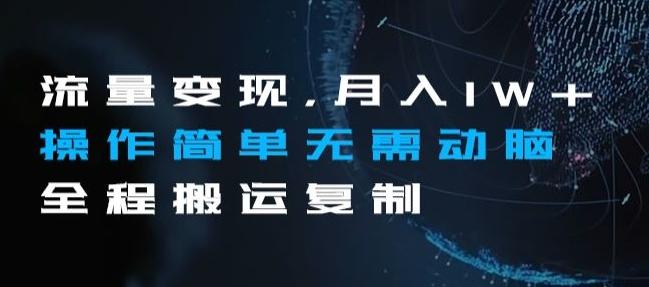 流量变现，月入1W+操作简单无需动脑全程搬运复制【揭秘】-金腾创业
