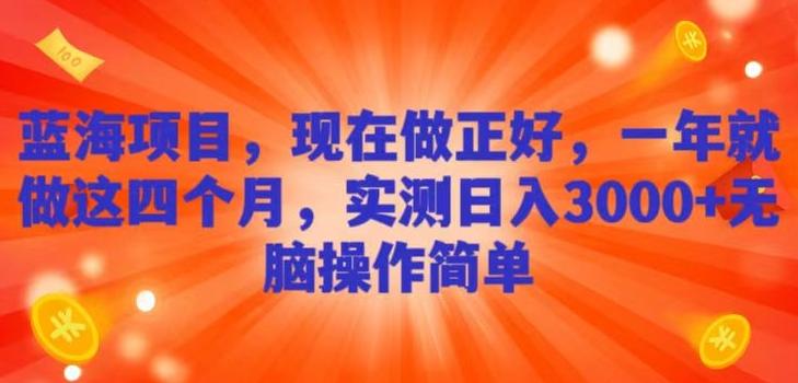 蓝海项目，现在做正好，一年就做这4个月，实测日入3000+，无脑简单操作！-金腾创业