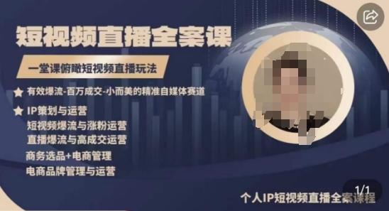 高品质IP短视频直播全案课程，一堂课俯瞰短视频直播玩法-金腾创业