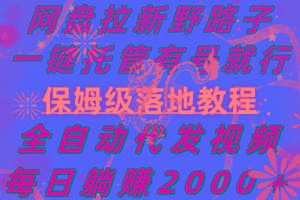 网盘拉新野路子，一键托管有号就行，全自动代发视频，每日躺赚2000＋，…-金腾创业