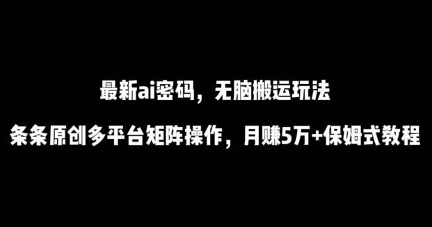 最新ai流量密码，傻瓜式搬运玩法，条条原创，多平台矩阵操作，月赚5万+保姆式教程【揭秘】-金腾创业