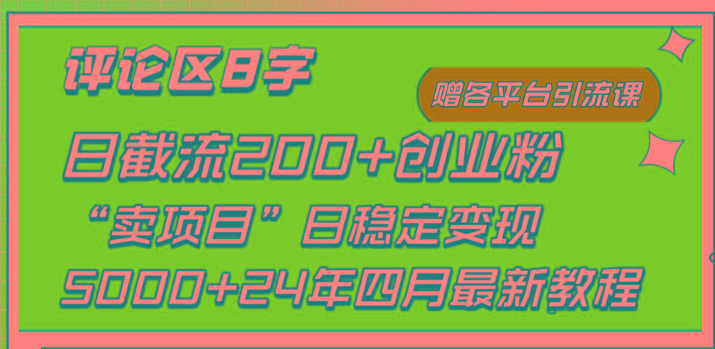 (9851期)评论区8字日载流200+创业粉  日稳定变现5000+24年四月最新教程！-金腾创业