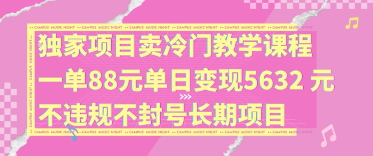 独家项目卖冷门教学课程一单88元单日变现5632元违规不封号长期项目【揭秘】-金腾创业