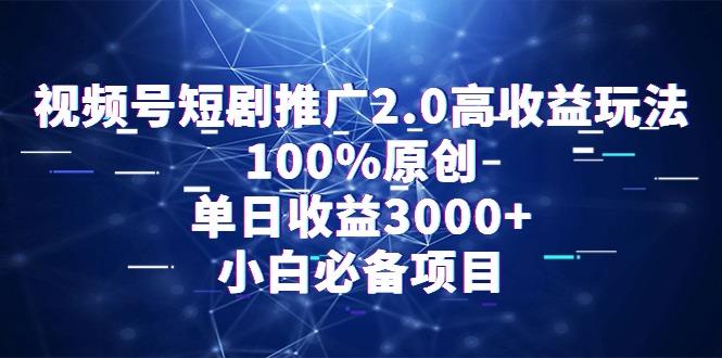 视频号短剧推广2.0高收益玩法，100%原创，单日收益3000+，小白必备项目-金腾创业