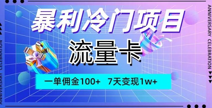 暴利冷门项目，流量卡，一单佣金100+，7天变现1w+-金腾创业