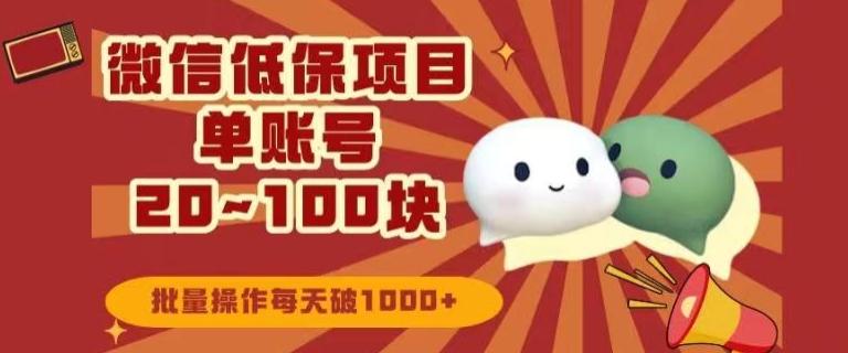 微信领低保单账号20元-100元，批量操作每天破1000+-金腾创业