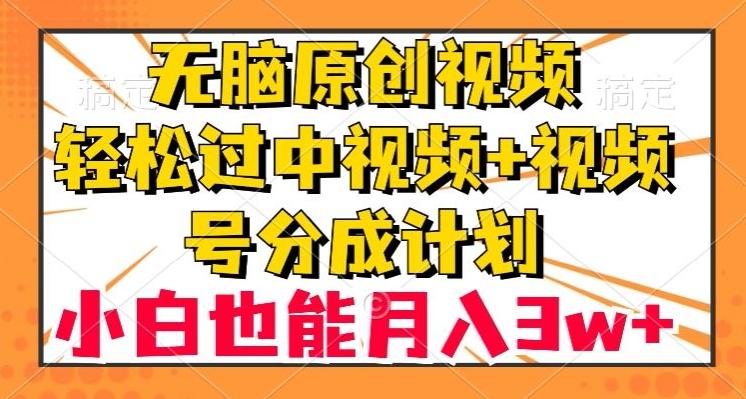 无脑原创视频，轻松过中视频+视频号分成计划，小白也能月入3w+【揭秘】-金腾创业