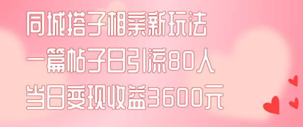 同城搭子相亲新玩法一篇帖子引流80人当日变现3600元(项目教程+实操教程)【揭秘】-金腾创业