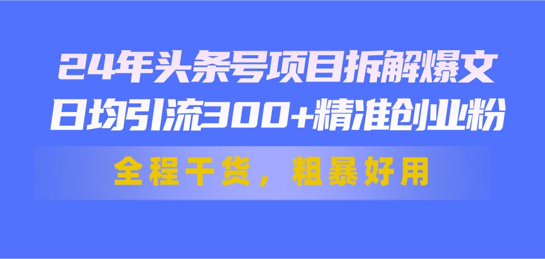 24年头条号项目拆解爆文，日均引流300+精准创业粉，全程干货，粗暴好用-金腾创业