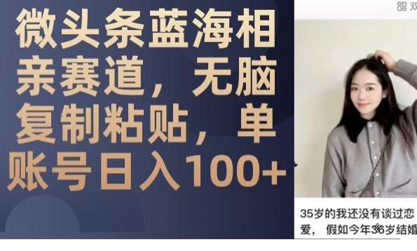 微头条蓝海相亲赛道，无脑复制粘贴，单账号日入100+-金腾创业