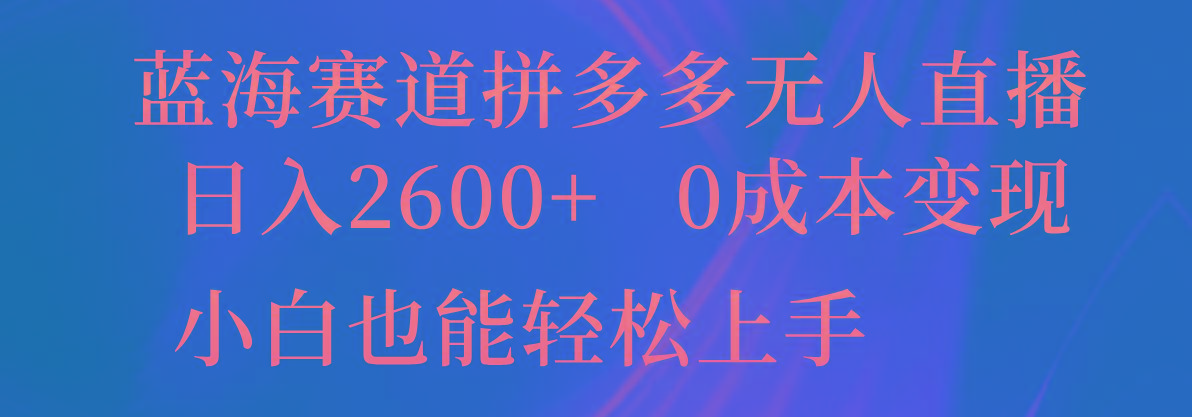 蓝海赛道拼多多无人直播，日入2600+，0成本变现，小白也能轻松上手-金腾创业