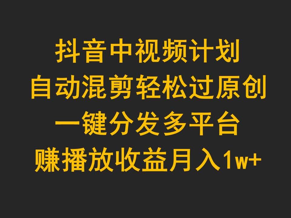 (9825期)抖音中视频计划，自动混剪轻松过原创，一键分发多平台赚播放收益，月入1w+-金腾创业