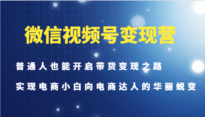 微信视频号变现营-普通人也能开启带货变现之路，实现电商小白向电商达人的华丽蜕变-金腾创业
