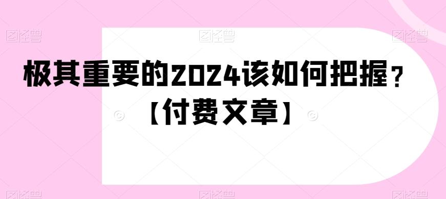 极其重要的2024该如何把握？【付费文章】-金腾创业