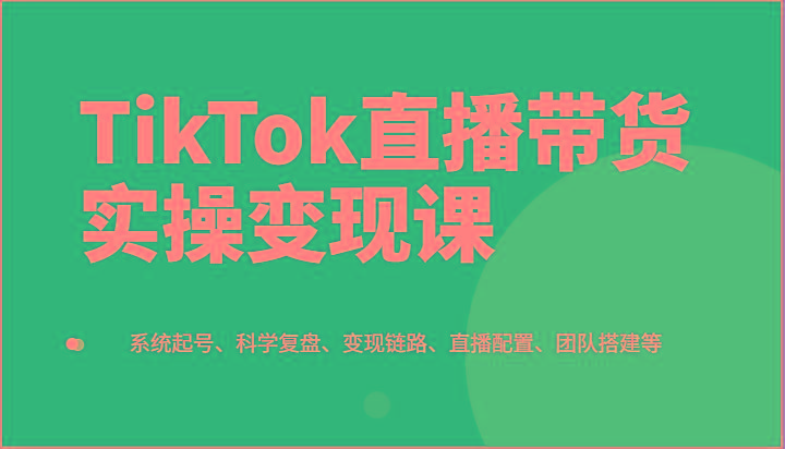 TikTok直播带货实操变现课：系统起号、科学复盘、变现链路、直播配置、团队搭建等-金腾创业