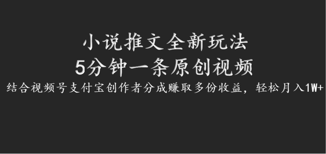 小说推文全新玩法，5分钟一条原创视频，结合视频号支付宝创作者分成赚取多份收益-金腾创业